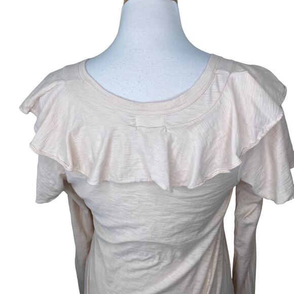NATION LTD KELSEY RUFFLED ROMANCE TEE Antique Long Sleeve V Neck Small - Picture 10 of 16
